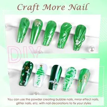 Laza Chrome Nail Powder Mirror Effect Metallic Dust Holographic Glitter Glazed Manicure Decoration Reflective Pigment for DIY Gel Polish Nail Art, Resin Craft, Gifts - Green