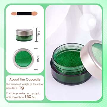 Laza Chrome Nail Powder Mirror Effect Metallic Dust Holographic Glitter Glazed Manicure Decoration Reflective Pigment for DIY Gel Polish Nail Art, Resin Craft, Gifts - Green