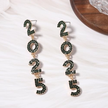 2025 Shiny Crystal Drop Earring Colorful Glitter Rhinestone 2025 Happy New Year Dangle Earrings New Year's Eve Party Jewelry for Women-Green