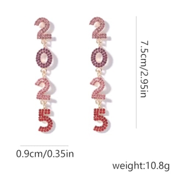 2025 Shiny Crystal Drop Earring Colorful Glitter Rhinestone 2025 Happy New Year Dangle Earrings New Year's Eve Party Jewelry for Women-Green