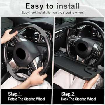 JUSTTOP Car Steering Wheel Desk for Laptop,Multipurpose Travel Car Accessories, Car Seat Stand Trays for Eating, Steering Wheel Under Table Console(Black)