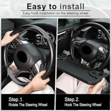 JUSTTOP Car Steering Wheel Desk for Laptop,Multipurpose Travel Car Accessories, Car Seat Stand Trays for Eating, Steering Wheel Under Table Console(Black)