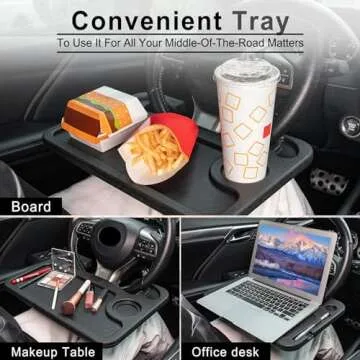 JUSTTOP Car Steering Wheel Desk for Laptop,Multipurpose Travel Car Accessories, Car Seat Stand Trays for Eating, Steering Wheel Under Table Console(Black)