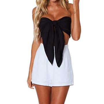 Women's Sexy Summer Solid Candy Color Tube Top Crop Tops (Black, Free) One Size