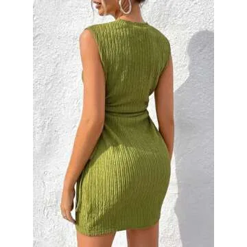 Acelitt Womens Ladies Casual Summer Crew Neck Sleeveless Drawstring Cut Out Dress for Club Party Date Night Beach Vacation Outfits Green XX-Large