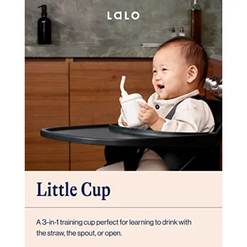 Lalo Little Cup, Non-Toxic Silicone Straw Cup with Handles - Baby and Toddler Sippy Cup - Mini Cup and Straw Training System, 4oz, Oatmeal