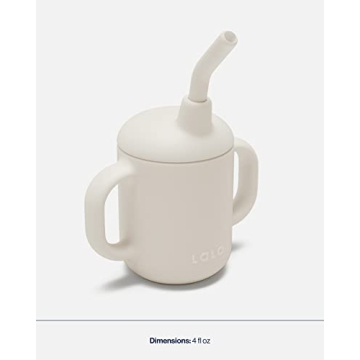 Lalo Little Cup, Non-Toxic Silicone Straw Cup with Handles - Baby and Toddler Sippy Cup - Mini Cup and Straw Training System, 4oz, Oatmeal