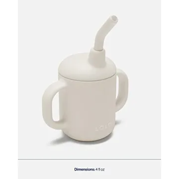 Lalo Little Cup, Non-Toxic Silicone Straw Cup with Handles - Baby and Toddler Sippy Cup - Mini Cup and Straw Training System, 4oz, Oatmeal