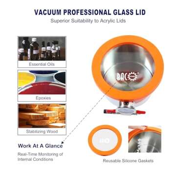 BACOENG 1.5 Gallon Tempered Glass Lid Stainless Steel Vacuum Chamber Perfect for Stabilizing Wood, Degassing Silicones, Epoxies and Essential Oils
