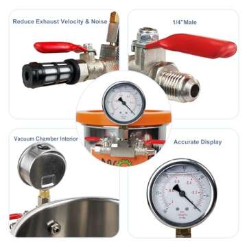 BACOENG 1.5 Gallon Tempered Glass Lid Stainless Steel Vacuum Chamber Perfect for Stabilizing Wood, Degassing Silicones, Epoxies and Essential Oils