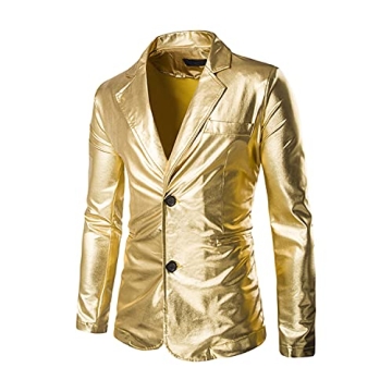 Men's Shiny Silver Moto Blazer Suit for Night Out