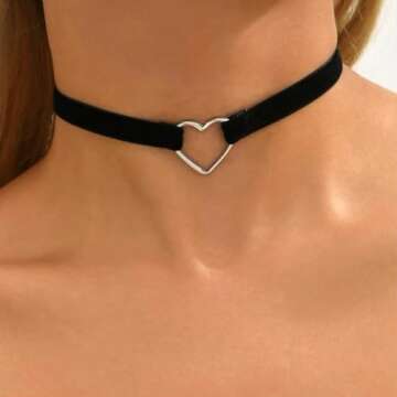 Fesciory Black Necklaces for Women, Adjustable Layered Velvet Leather Lace Collar Necklace, Goth Jewelry Gifts. (Heart)