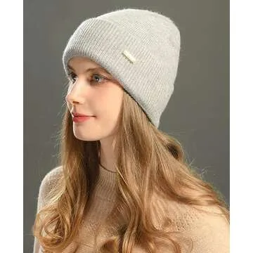 jaxmonoy Knit Beanies Winter Hats for Women and Men Soft Warm Double Layer Ladies Skull Beanie caps - Light Grey