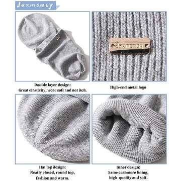jaxmonoy Knit Beanies Winter Hats for Women and Men Soft Warm Double Layer Ladies Skull Beanie caps - Light Grey