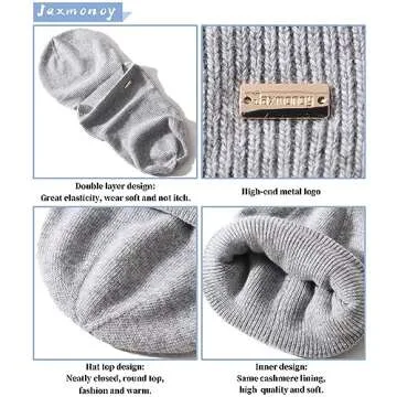 jaxmonoy Knit Beanies Winter Hats for Women and Men Soft Warm Double Layer Ladies Skull Beanie caps - Light Grey
