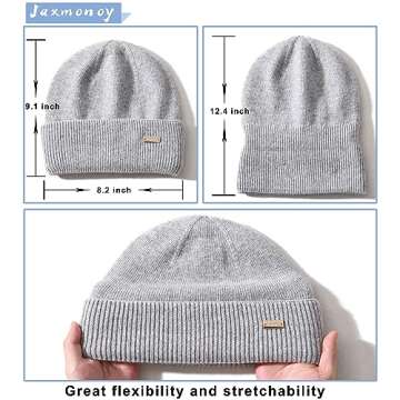 jaxmonoy Knit Beanies Winter Hats for Women and Men Soft Warm Double Layer Ladies Skull Beanie caps - Light Grey