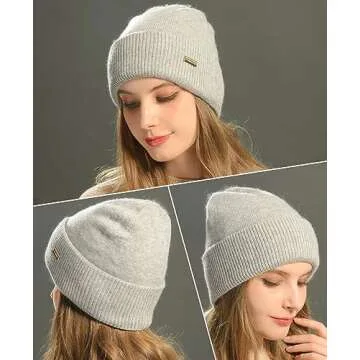 jaxmonoy Knit Beanies Winter Hats for Women and Men Soft Warm Double Layer Ladies Skull Beanie caps - Light Grey