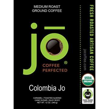 COLOMBIA JO Organic Ground Colombian Coffee – 12 oz, Medium Roast, Fair Trade Certified