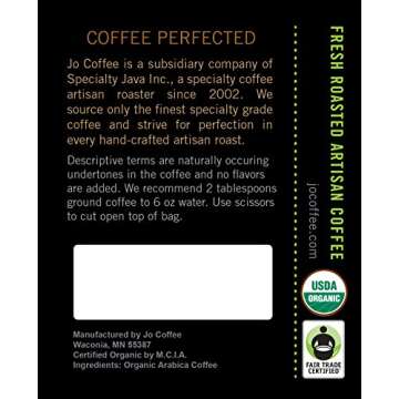 COLOMBIA JO Organic Coffee, Medium Roast, Fair Trade, Arabica