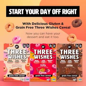 Plant-Based and Vegan Breakfast Cereal by Three Wishes - Multi-Flavor, 3 Pack - More Protein and Les...