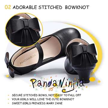 PANDANINJIA Girls Toddler/Little Kid Jada Dress Mary Jane Pumps Bow Low Heels Party Wedding Princess Shoes
