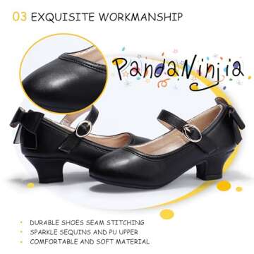 PANDANINJIA Girls Toddler/Little Kid Jada Dress Mary Jane Pumps Bow Low Heels Party Wedding Princess Shoes