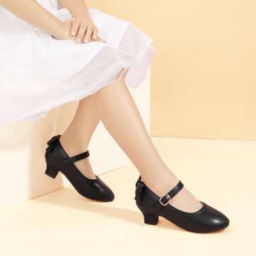 PANDANINJIA Girls Toddler/Little Kid Jada Dress Mary Jane Pumps Bow Low Heels Party Wedding Princess Shoes