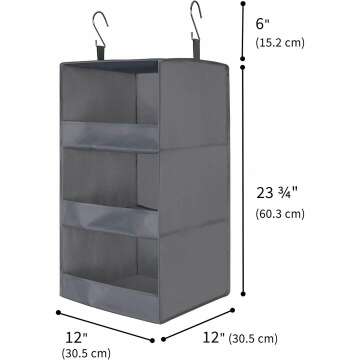 Hanging Closet Organizers - 3-Shelf Gray Set