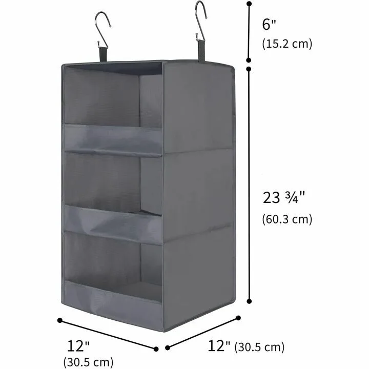 Hanging Closet Organizers - 3-Shelf Gray Set
