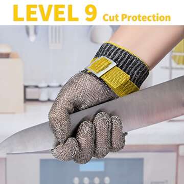 ARCLIBER Level 9 Cut Resistant Glove Stainless Steel Wire Mesh Meta Glove Butcher Safety Work Glove for Chef Cutting, Slicing Chopping and Peeling, Large