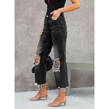 LOLONG Black Jeans for Women Ripped Flare Trendy High Waisted Casual Distressed Bell Bottom Pants