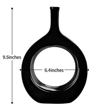 Samawi 10" Black Vase Black Ceramic Vase Black Decor Black Vase Set Black Flower Vase Black Vases for Decor Black Tall Vase Modern Living Room Decor Modern Vases for Home Decor Black Modern Vase