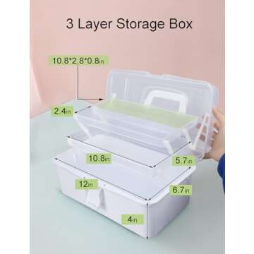 YVUDW White Craft Art Organizer Storage Tool Box 3 Layer Storage Box with Handle Sewing Box Medicine...
