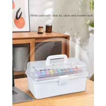 YVUDW White Craft Art Organizer Storage Tool Box 3 Layer Storage Box with Handle Sewing Box Medicine Storage Box Organizer Womens Cute Toolbox