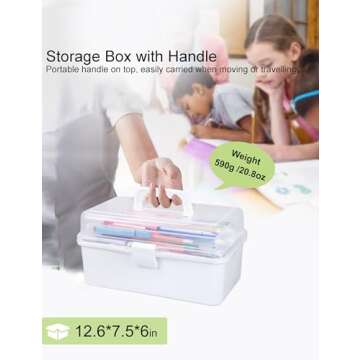 YVUDW White Craft Art Organizer Storage Tool Box 3 Layer Storage Box with Handle Sewing Box Medicine Storage Box Organizer Womens Cute Toolbox