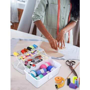 YVUDW White Craft Art Organizer Storage Tool Box 3 Layer Storage Box with Handle Sewing Box Medicine Storage Box Organizer Womens Cute Toolbox
