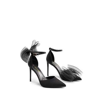 DREAM PAIRS Women's SDPU2322W High Heels Strappy Closed Toe Stiletto Pointed Toe Mesh Bows Ankle Strap D'Orsay Sexy Dress Wedding Party Pumps Shoes, Size 8, Black