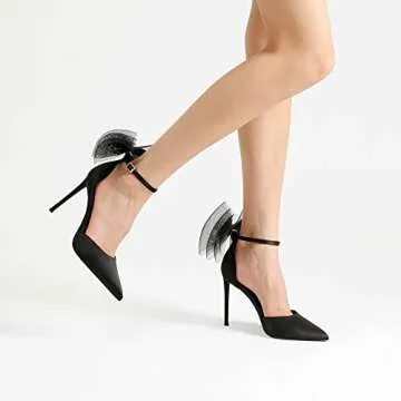 DREAM PAIRS Women's SDPU2322W High Heels Strappy Closed Toe Stiletto Pointed Toe Mesh Bows Ankle Strap D'Orsay Sexy Dress Wedding Party Pumps Shoes, Size 8, Black