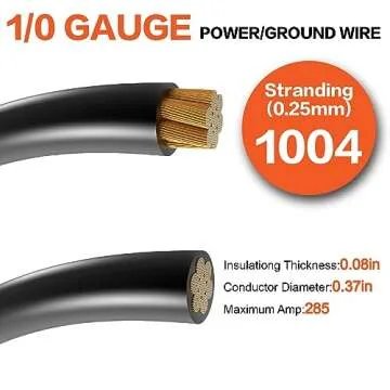 1/0 Gauge CCA Power Ground Wire for Car Audio & More