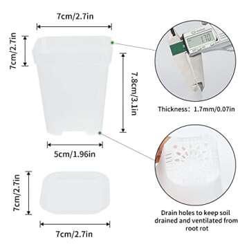 KINGLAKE 3inch Nursery Pots,24 Pcs Thick Plastic Square Planter Pots,Flower Plant Container Seed Sta...