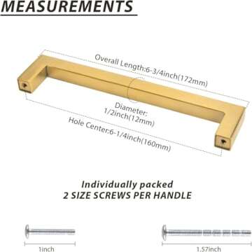 goldenwarm 5 Pack 6-1/4 inch Gold Cabinet Pulls Brushed Brass Drawer Handles Modern Square Stainless...