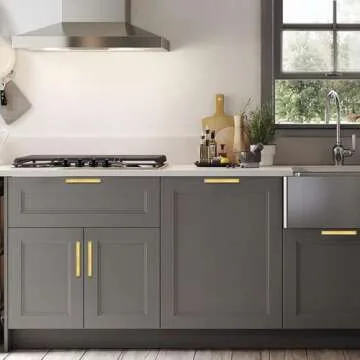 goldenwarm 5 Pack 6-1/4 inch Gold Cabinet Pulls Brushed Brass Drawer Handles Modern Square Stainless Steel Hardware Pull for Kitchen Cupboard Dresser