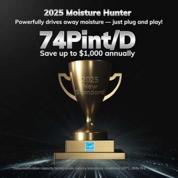 AEOCKY 4500 Sq.Ft Energy Star 2025 Dehumidifier, 74 Pint Smart Compressor with Drain Hose