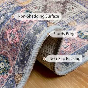 BESTSWEETIE 5x7 Area Rugs Machine Washable No Pile Non Slip Vintage Rugs for Living Room&Bedroom&Dinning Room Bohemian Distressed Carpet Indoor,Purple/Blue/Multi