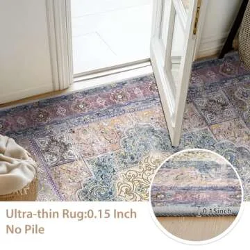 BESTSWEETIE 5x7 Area Rugs Machine Washable No Pile Non Slip Vintage Rugs for Living Room&Bedroom&Dinning Room Bohemian Distressed Carpet Indoor,Purple/Blue/Multi