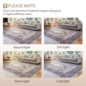 BESTSWEETIE 5x7 Area Rugs Machine Washable No Pile Non Slip Vintage Rugs for Living Room&Bedroom&Dinning Room Bohemian Distressed Carpet Indoor,Purple/Blue/Multi