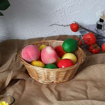 Wicker Basket Fruit Bread Tray Storage Basket, Fruit bowl, Round Stackable Basket (Natural, B)