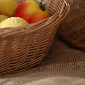 Wicker Basket Fruit Bread Tray Storage Basket, Fruit bowl, Round Stackable Basket (Natural, B)