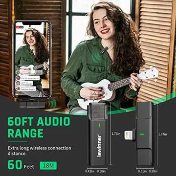 lewinner Wireless Lavalier Microphone for iPhone iPad, Plug & Play 2.4GHzLapel Mic with Charging Case for TikTok YouTube Facebook Live Stream Vlog Video Recording Noise Reduction/Auto Sync, Dark Grey