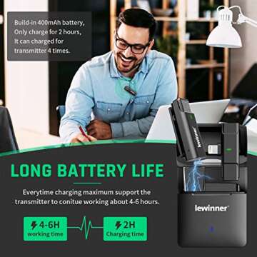 lewinner Wireless Lavalier Microphone for iPhone iPad, Plug & Play 2.4GHzLapel Mic with Charging Case for TikTok YouTube Facebook Live Stream Vlog Video Recording Noise Reduction/Auto Sync, Dark Grey